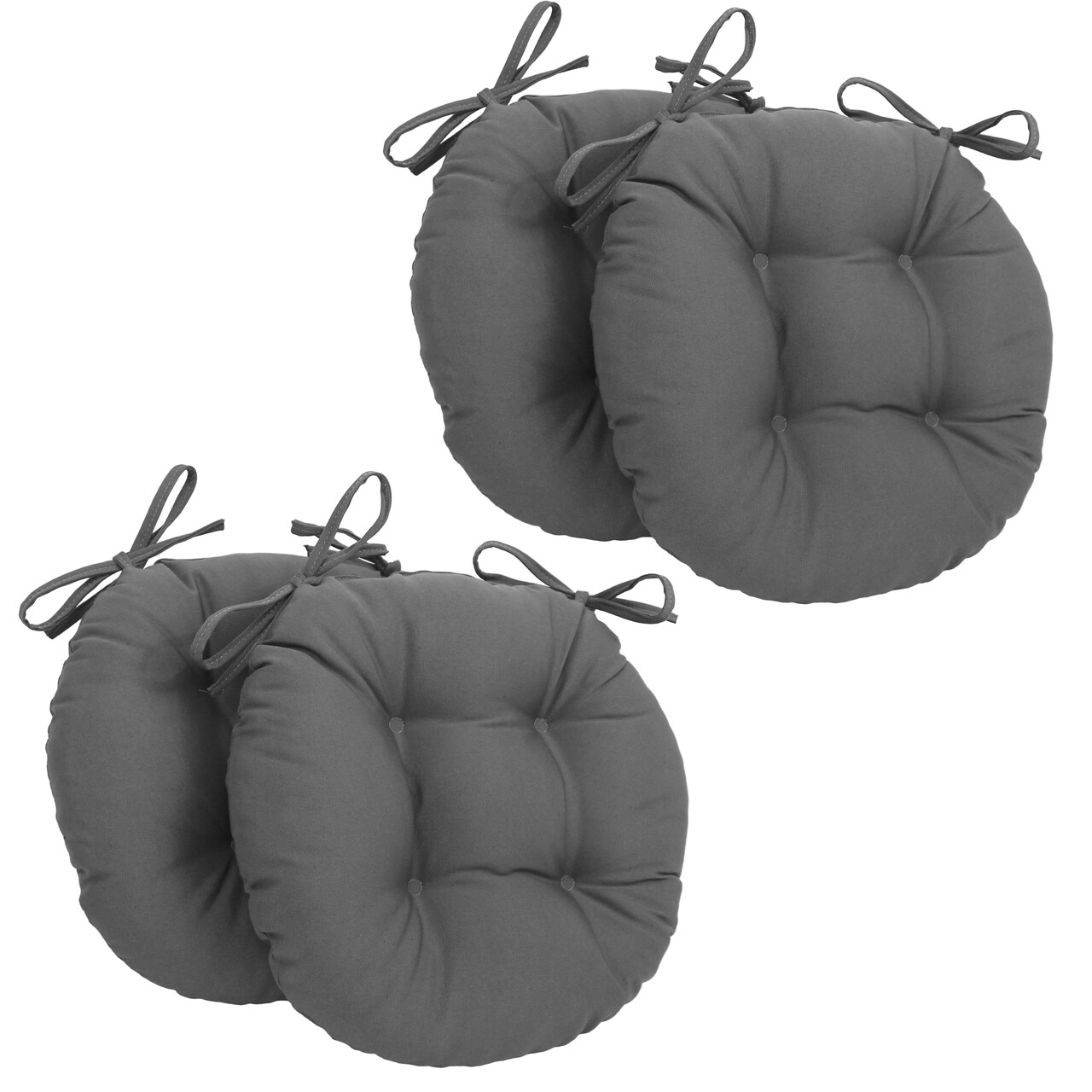 16-inch Solid Twill Round Tufted Chair Cushions (Set of 4) - Steel Grey